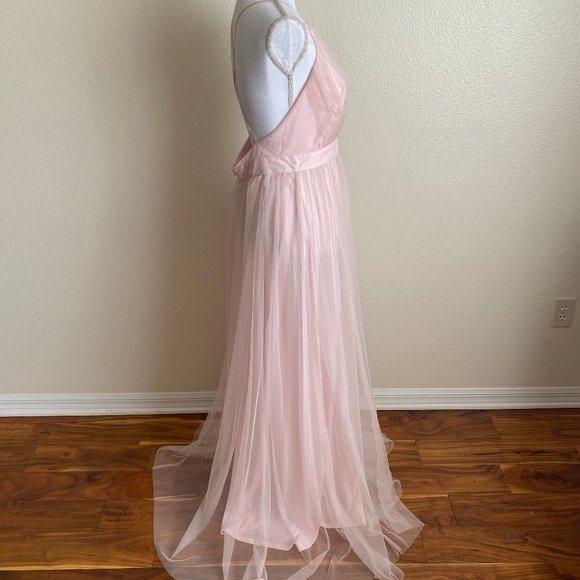 Agaci Dress Gown NEW + TAGS Tulle Mesh Blush Pink - Picture 8 of 13